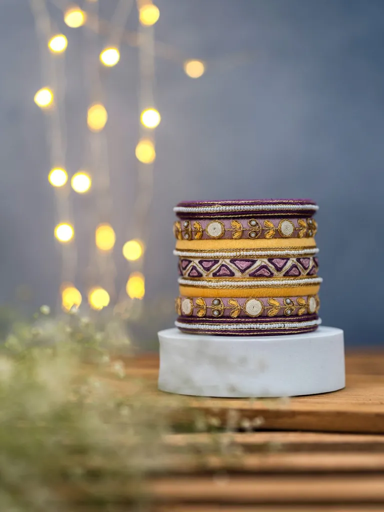 Akshi Pastel Colored Thread Bangles - Violet & Soft Yellow